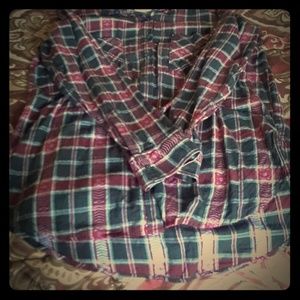 L. Red and Black button up plaid shirt